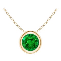 Colgante Solitario de Esmeralda Redonda Natural Engastada en Bisel en Oro Amarillo de 14K 4mm