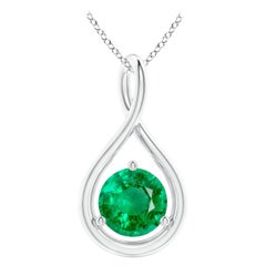 Natural Solitaire Round Emerald Infinity Twist Pendant in Platinum 6mm