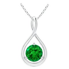Natural Solitaire Round Emerald Infinity Twist Pendant in Platinum 5mm