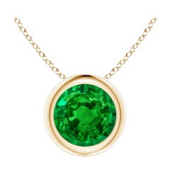 Pendentif solitaire en or jaune 14 carats serti d'une émeraude ronde sertie sur le chaton, 6 mm