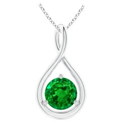 Natural Solitaire Round Emerald Infinity Twist Pendant in Platinum 6mm