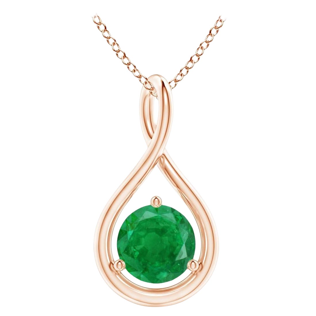 Natural Solitaire Round Emerald Infinity Pendant in 14K Rose Gold 5mm