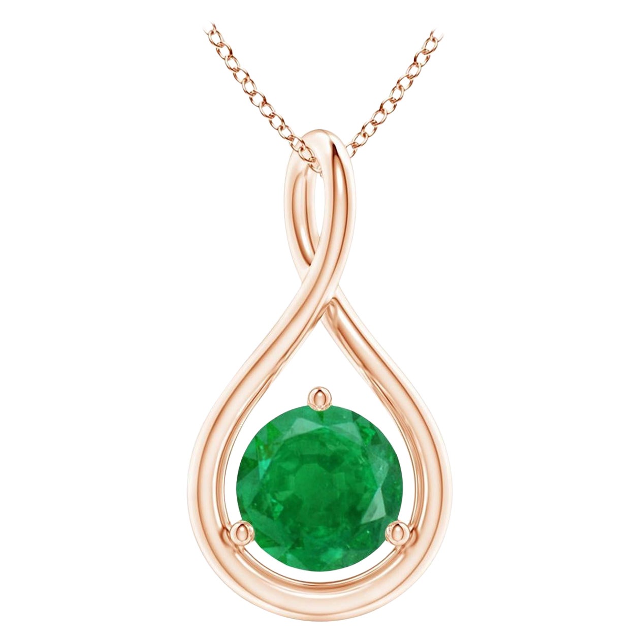 Natural Solitaire Round Emerald Infinity Pendant in 14K Rose Gold 6mm