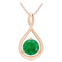 Natural Solitaire Round Emerald Infinity Pendant in 14K Rose Gold 6mm