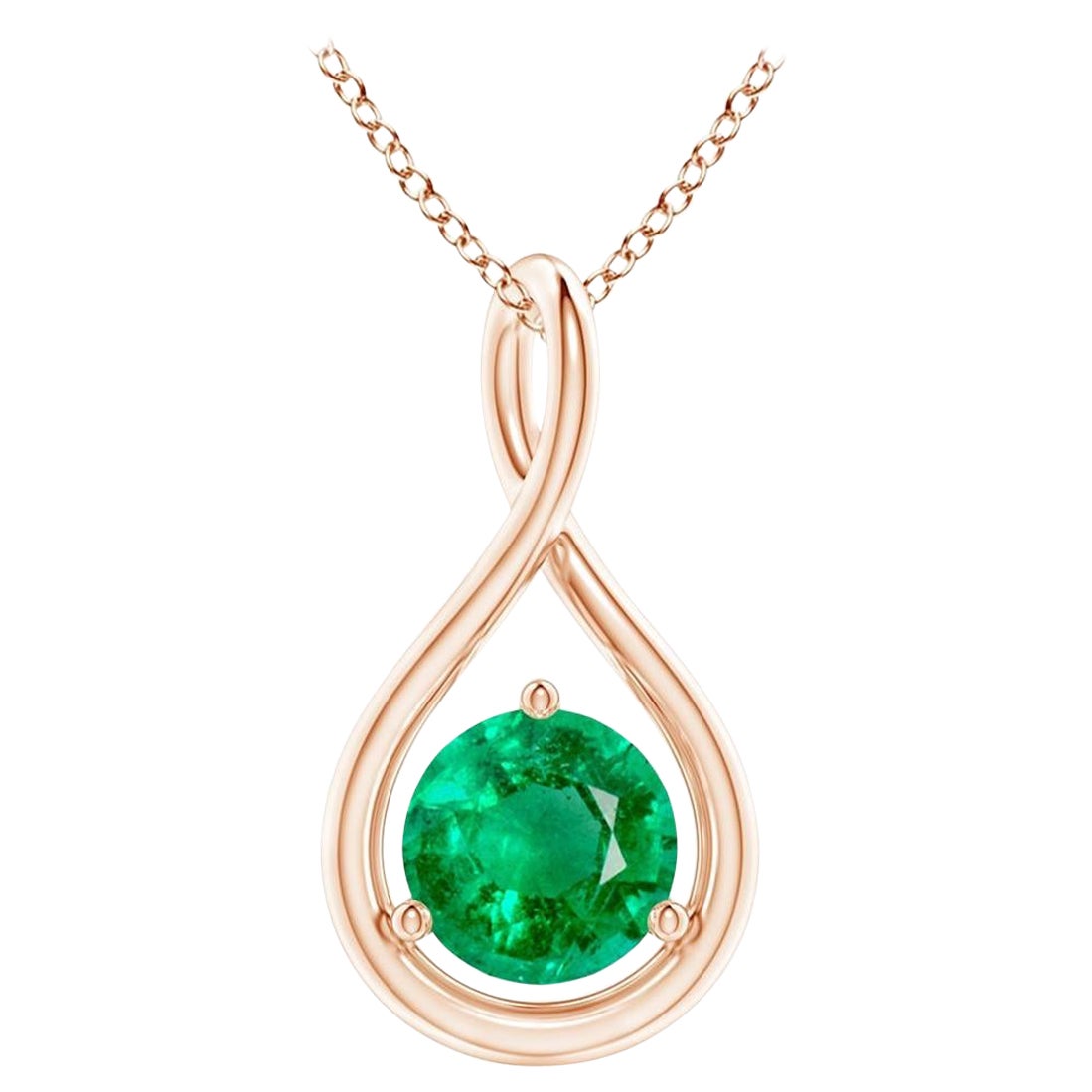 Natural Solitaire Round Emerald Infinity Pendant in 14K Rose Gold 5mm
