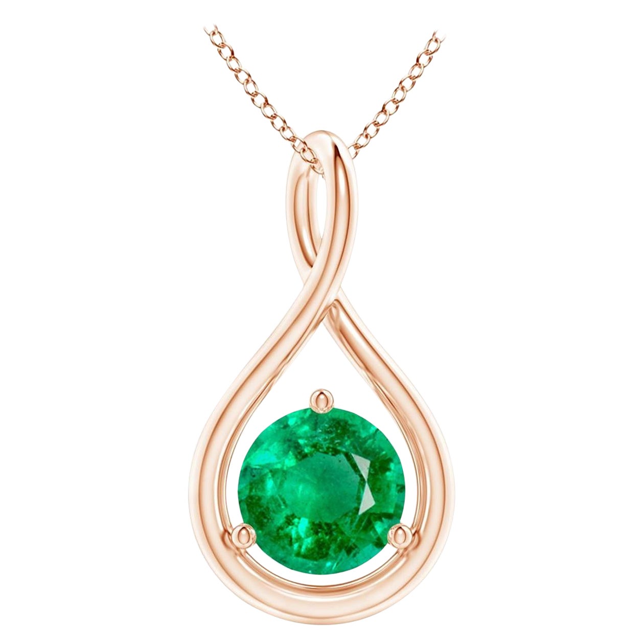 Natural Solitaire Round Emerald Infinity Pendant in 14K Rose Gold 6mm