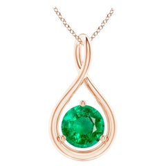 Natural Solitaire Round Emerald Infinity Pendant in 14K Rose Gold 6mm