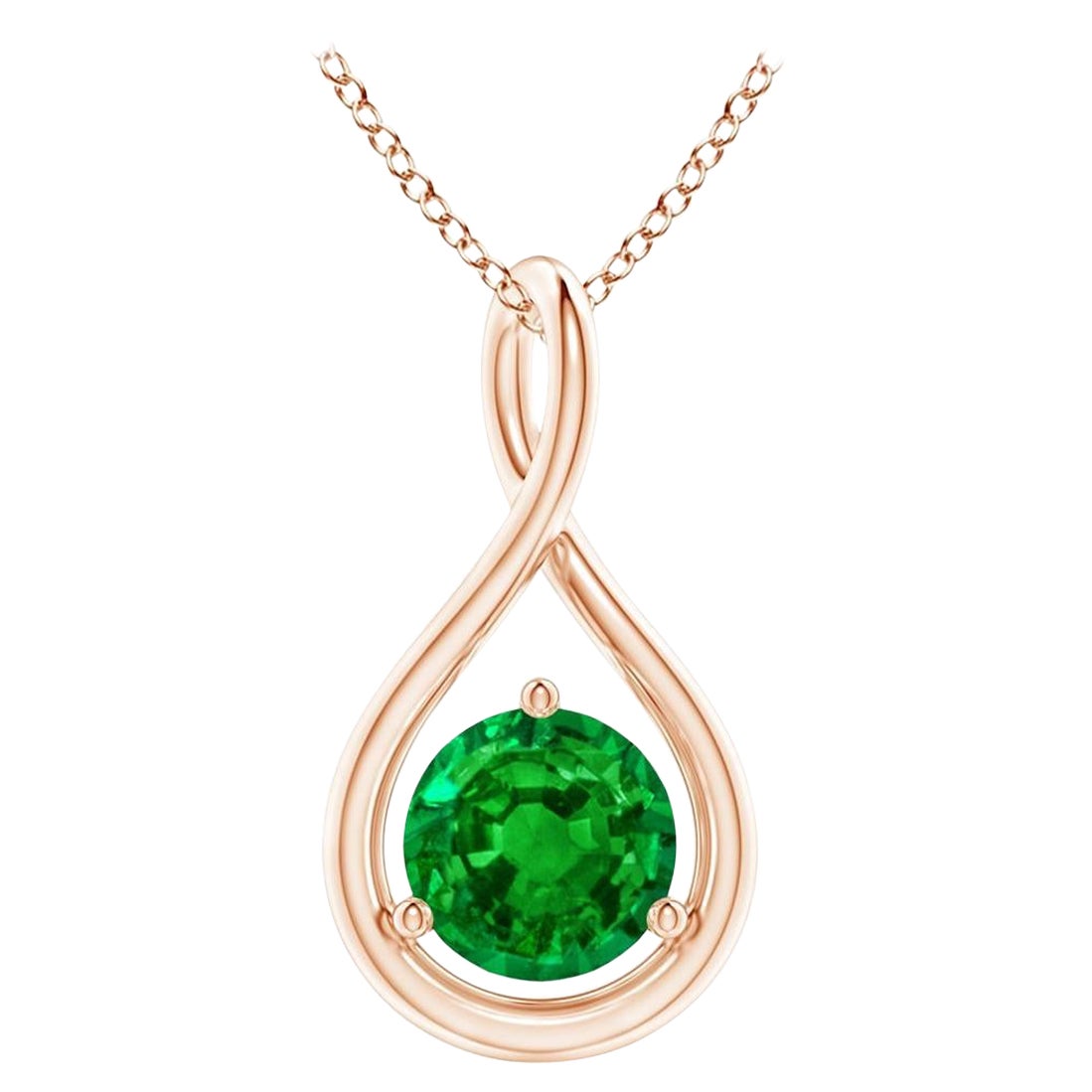Natural Solitaire Round Emerald Infinity Pendant in 14K Rose Gold 5mm