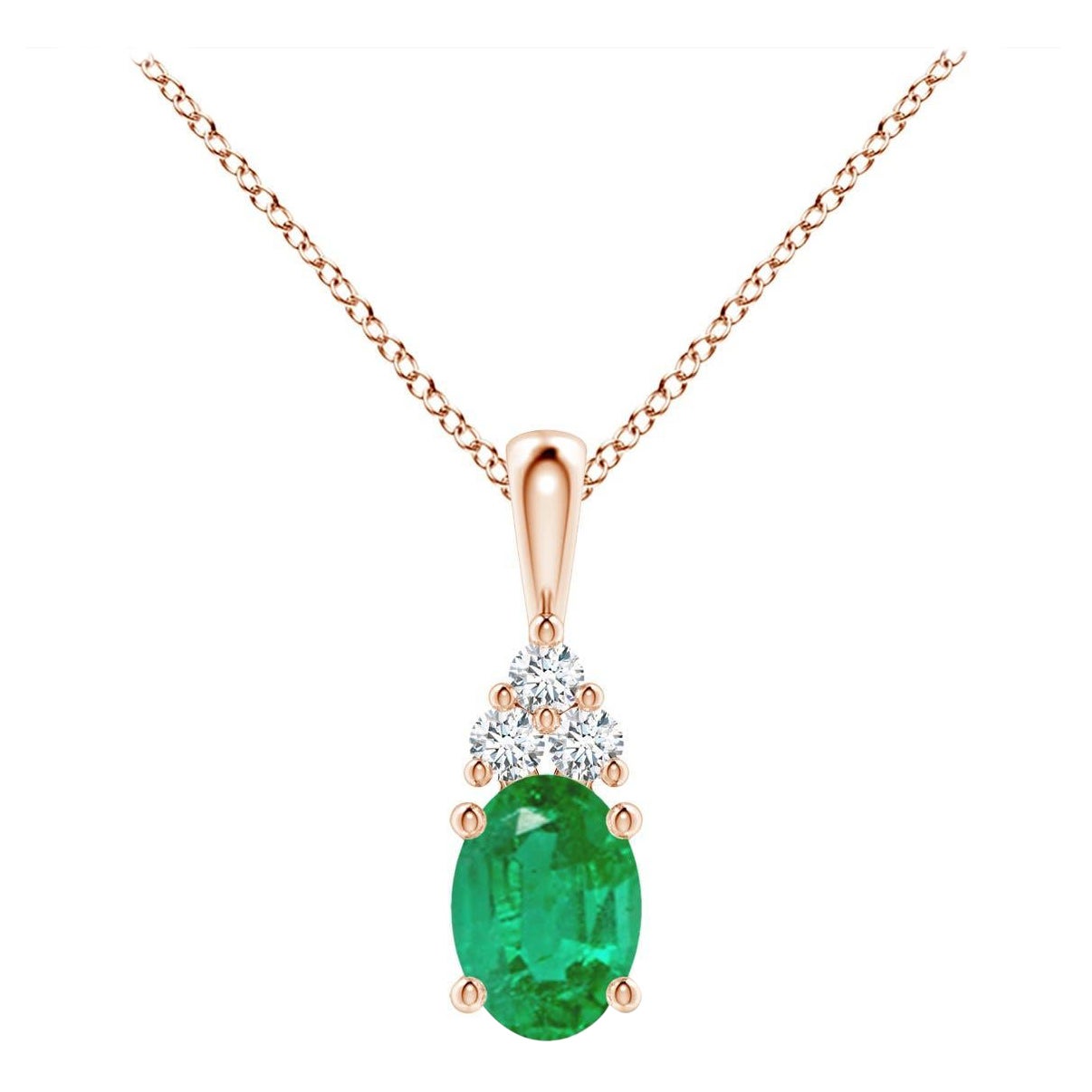 Natural Emerald Solitaire Pendant with Diamond in Rose Gold Size-7x5mm