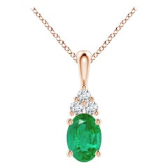 Natürlicher Smaragd Solitär Anhänger mit Diamant in Roségold Größe-7x5mm