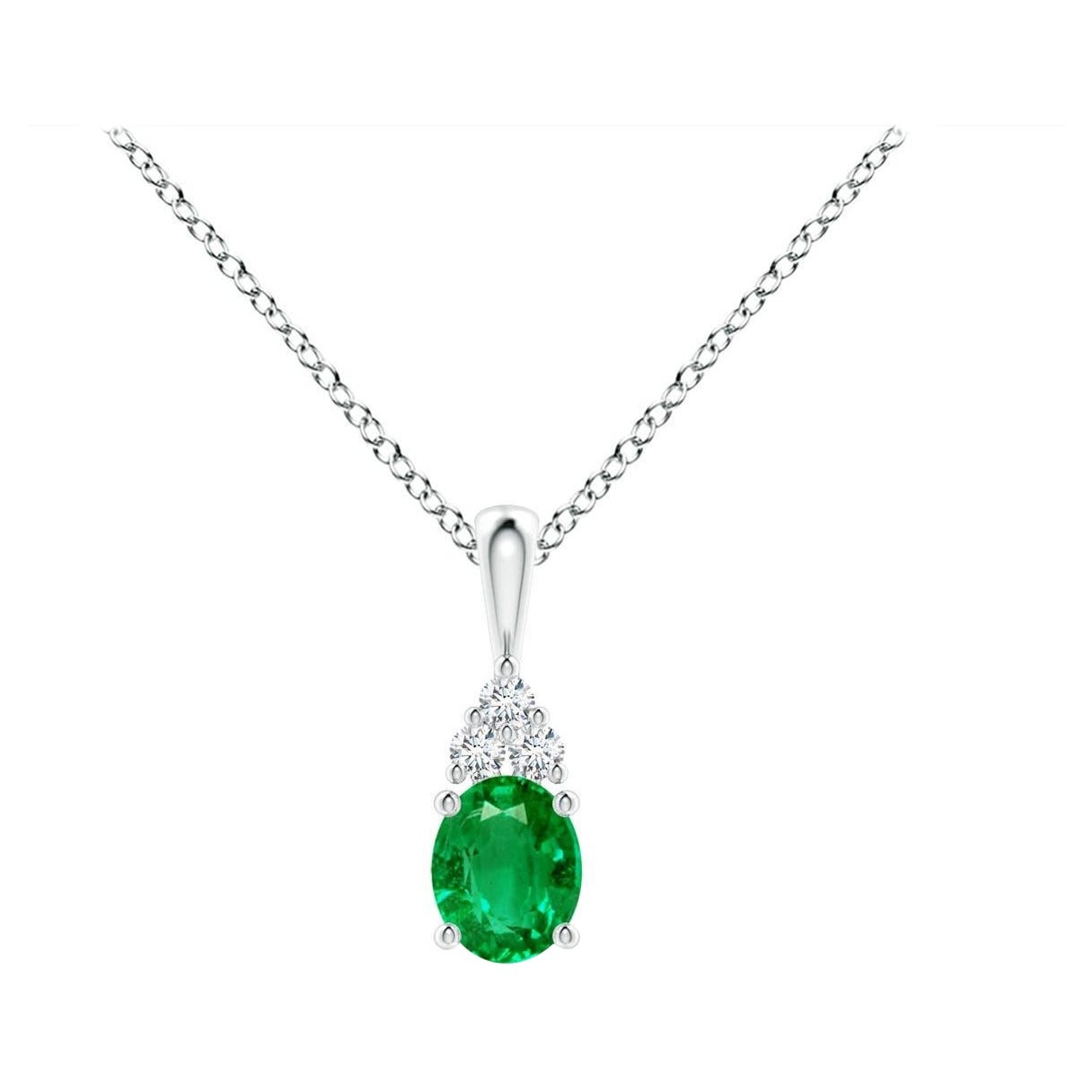 Natural Emerald Solitaire Pendant with Diamond in White Gold Size-5x4mm For Sale
