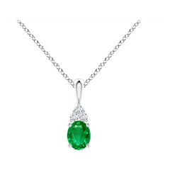 Natural Emerald Solitaire Pendant with Diamond in White Gold Size-5x4mm