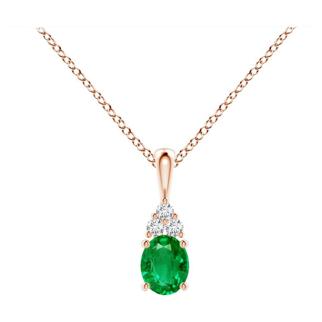 Natural Emerald Solitaire Pendant with Diamond in Rose Gold Size-5x4mm For Sale