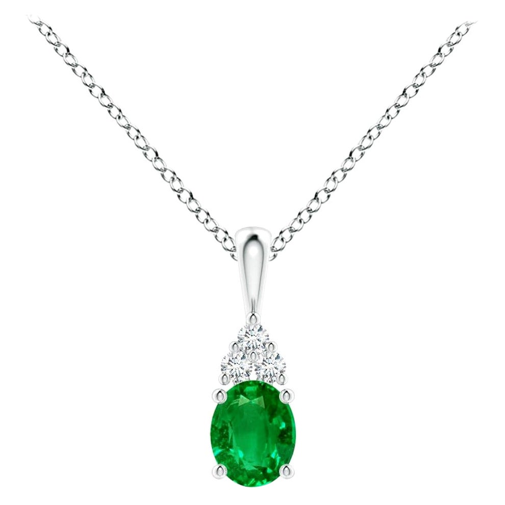 Natürlicher Smaragd Solitär Anhänger mit Diamant in Weißgold Größe-5x4mm