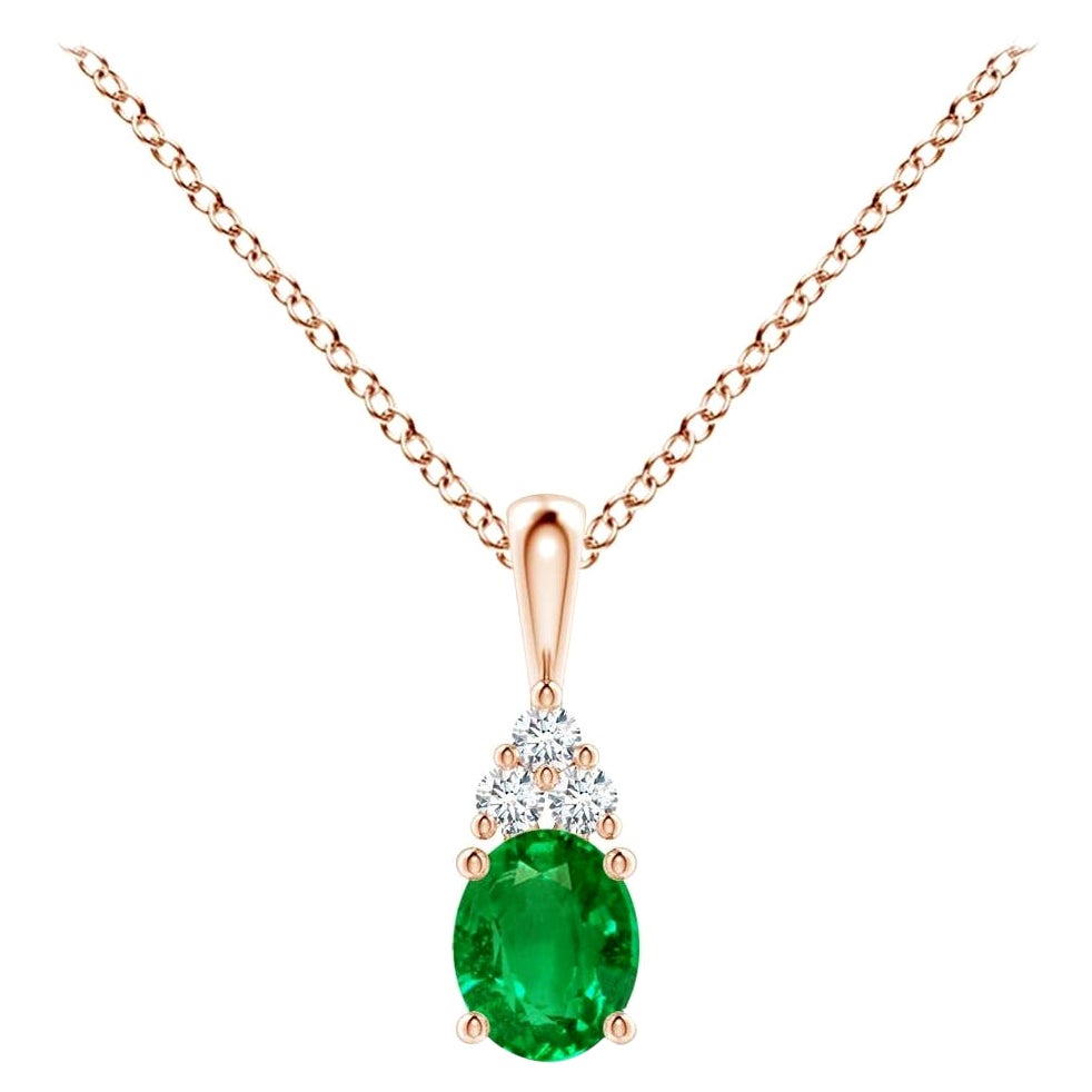 Natürlicher Smaragd Solitär Anhänger mit Diamant in Roségold Größe-5x4mm