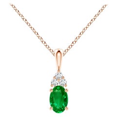 Colgante Solitario de Esmeralda Natural con Diamante en Oro Rosa Tamaño-6x4mm