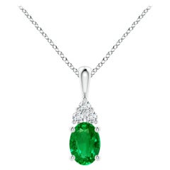 Natürlicher Smaragd Solitär Anhänger mit Diamant in Weißgold Größe-7x5mm