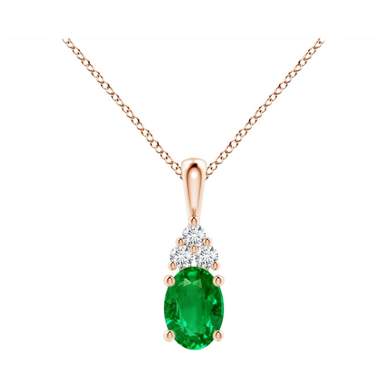 Natural Emerald Solitaire Pendant with Diamond in Rose Gold Size-7x5mm For Sale