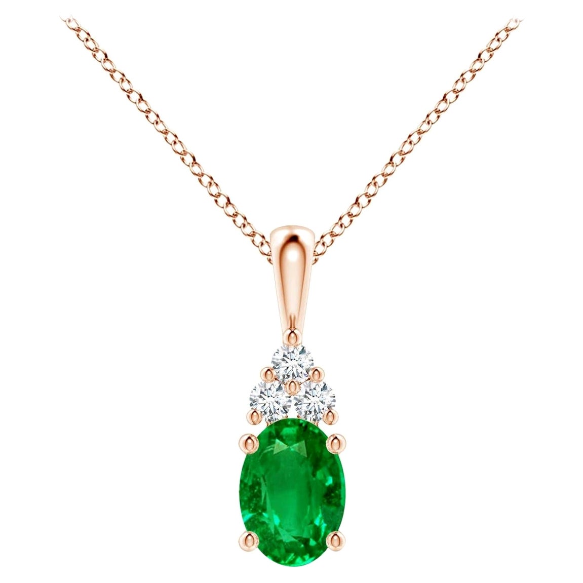 Natürlicher Smaragd Solitär Anhänger mit Diamant in Roségold Größe-7x5mm