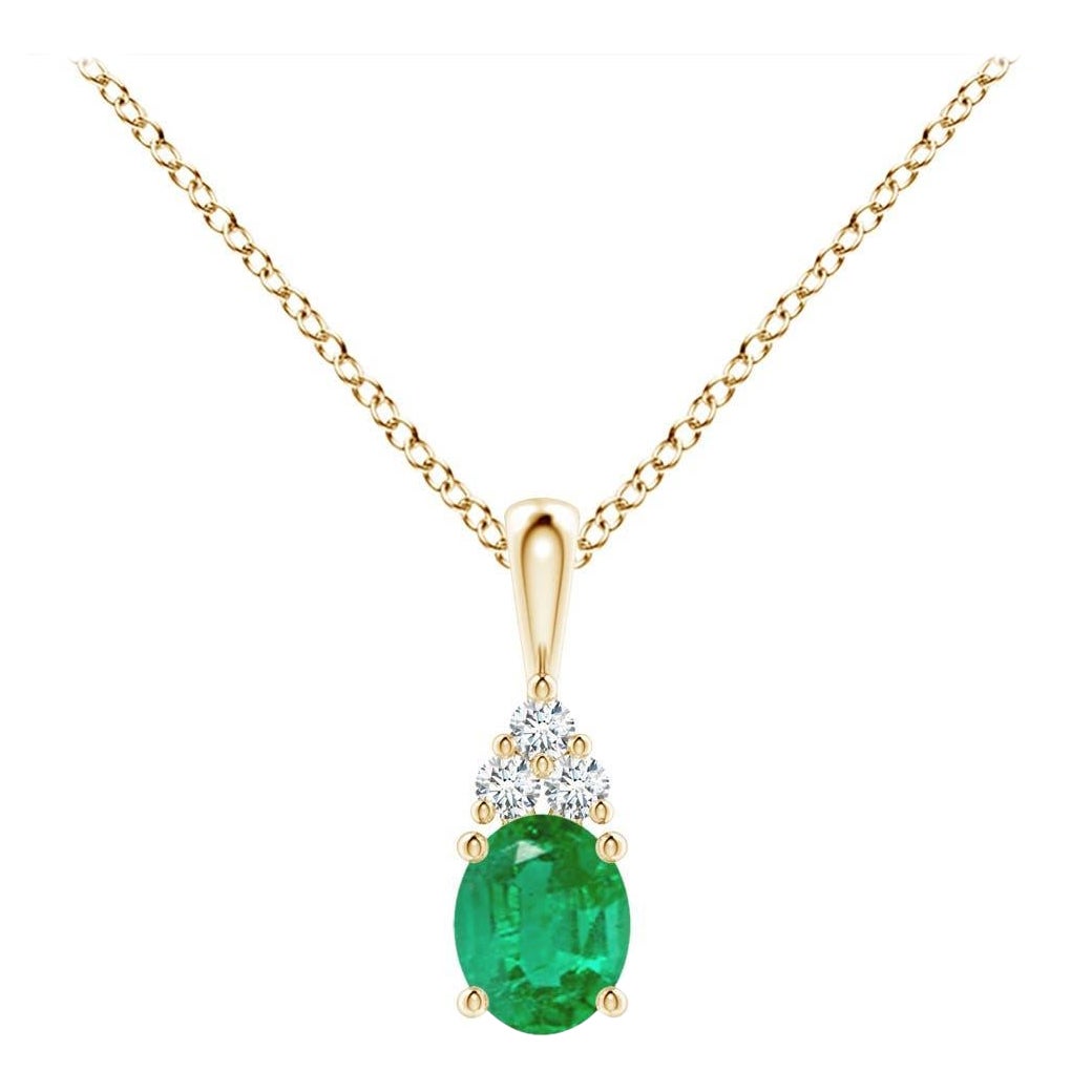 Colgante Solitario de Esmeralda Natural con Diamante en Oro Amarillo Tamaño-5x4mm
