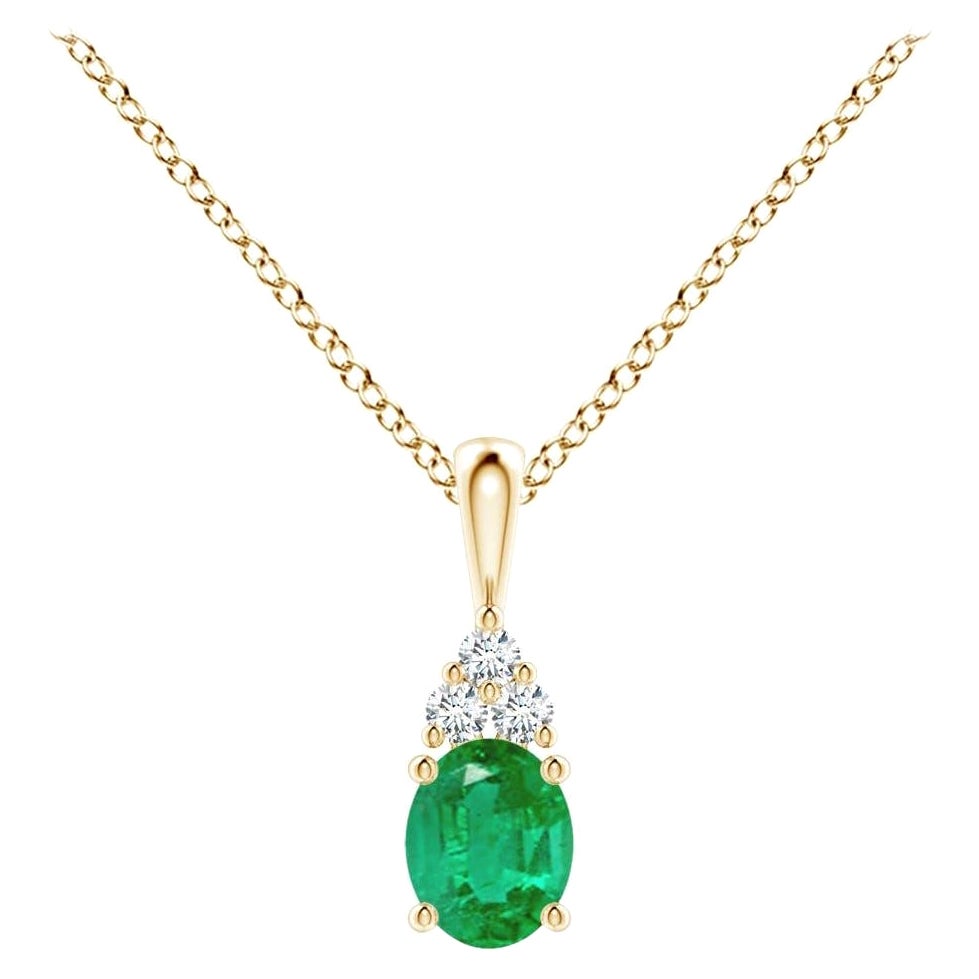 Colgante Solitario de Esmeralda Natural con Diamante en Oro Amarillo Tamaño-5x4mm