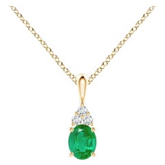 Colgante Solitario de Esmeralda Natural con Diamante en Oro Amarillo Tamaño-5x4mm