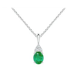 Natural Emerald Solitaire Pendant with Diamond in White Gold Size-5x4mm