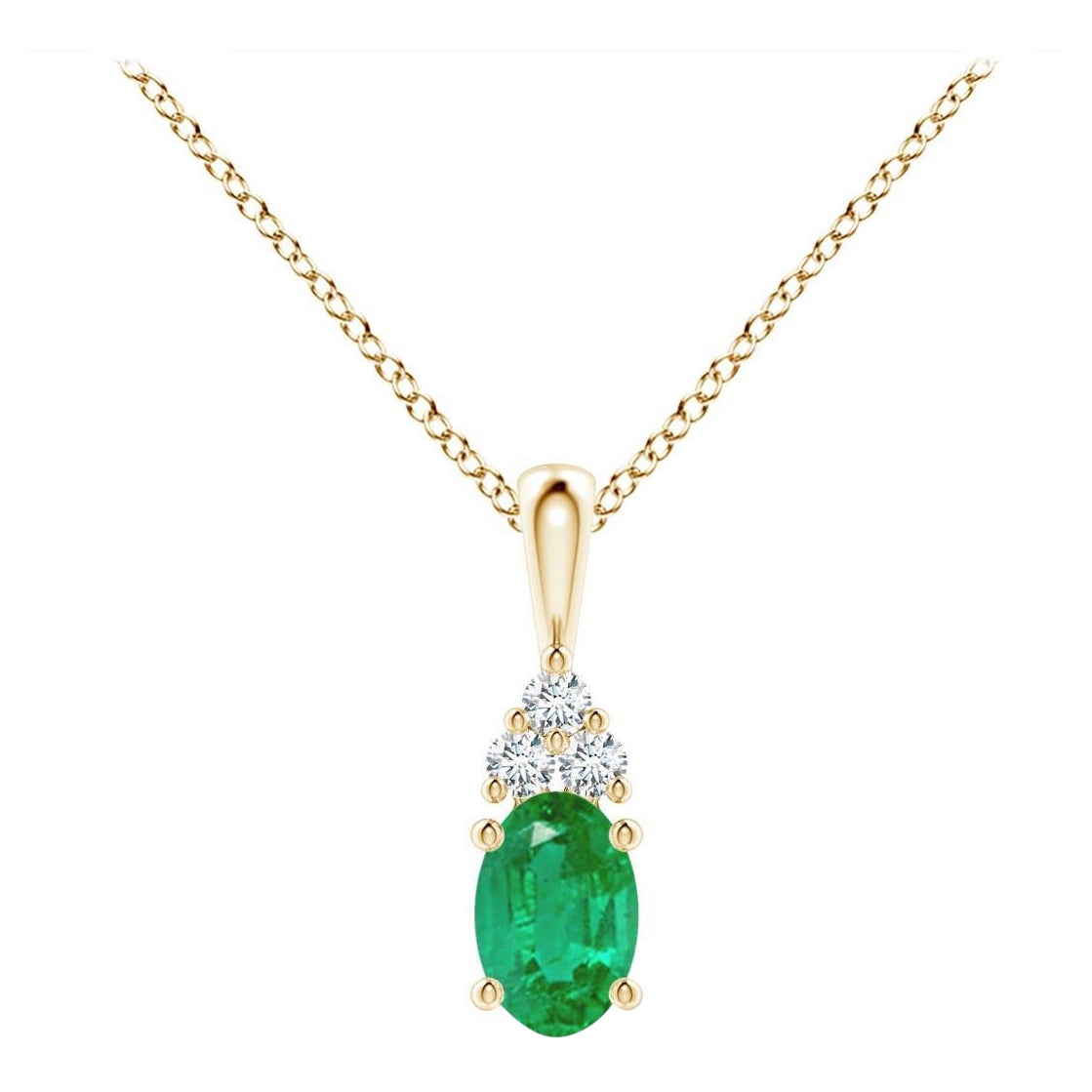 Natural Emerald Solitaire Pendant with Diamond in Yellow Gold Size-6x4mm