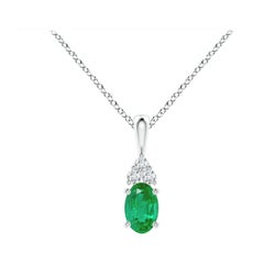 Natural Emerald Solitaire Pendant with Diamond in White Gold Size-6x4mm