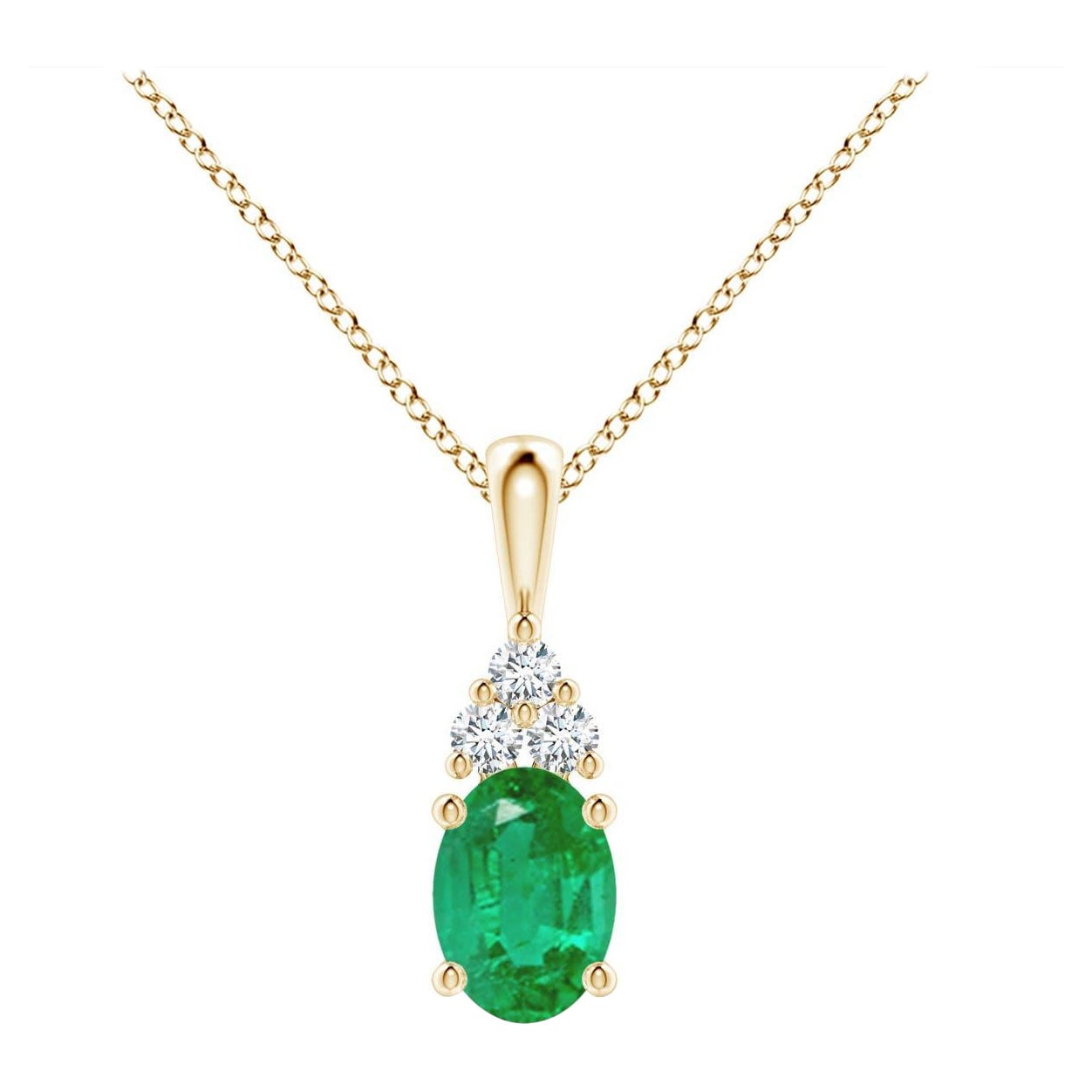 Natural Emerald Solitaire Pendant with Diamond in Yellow Gold Size-7x5mm