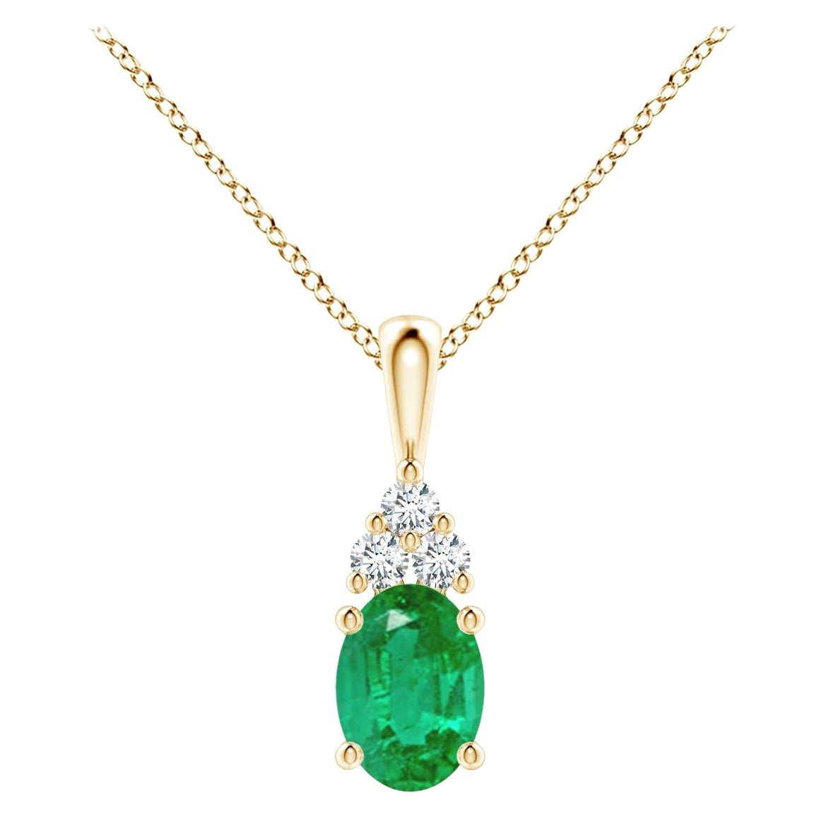 Pendentif solitaire en or jaune avec émeraude naturelle et diamants, taille 7 x 5 mm