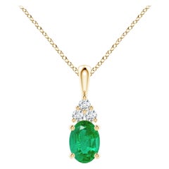 Ciondolo solitario con smeraldo naturale e diamante in oro giallo Dimensioni 7x5 mm