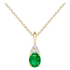 Colgante Solitario de Esmeralda Natural con Diamante en Oro Amarillo Tamaño-5x4mm