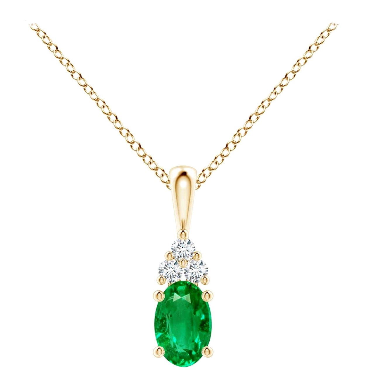 Natural Emerald Solitaire Pendant with Diamond in Yellow Gold Size-6x4mm