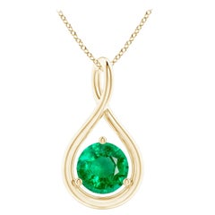 Colgante Infinito de Esmeralda Redonda Solitaria Natural en Oro Amarillo de 14K 6mm