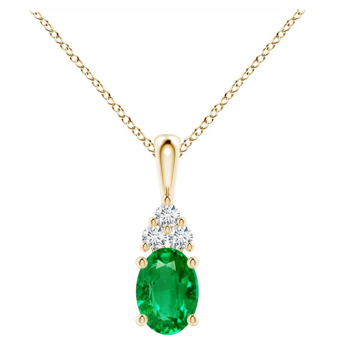 Natural Emerald Solitaire Pendant with Diamond in Yellow Gold Size-7x5mm For Sale