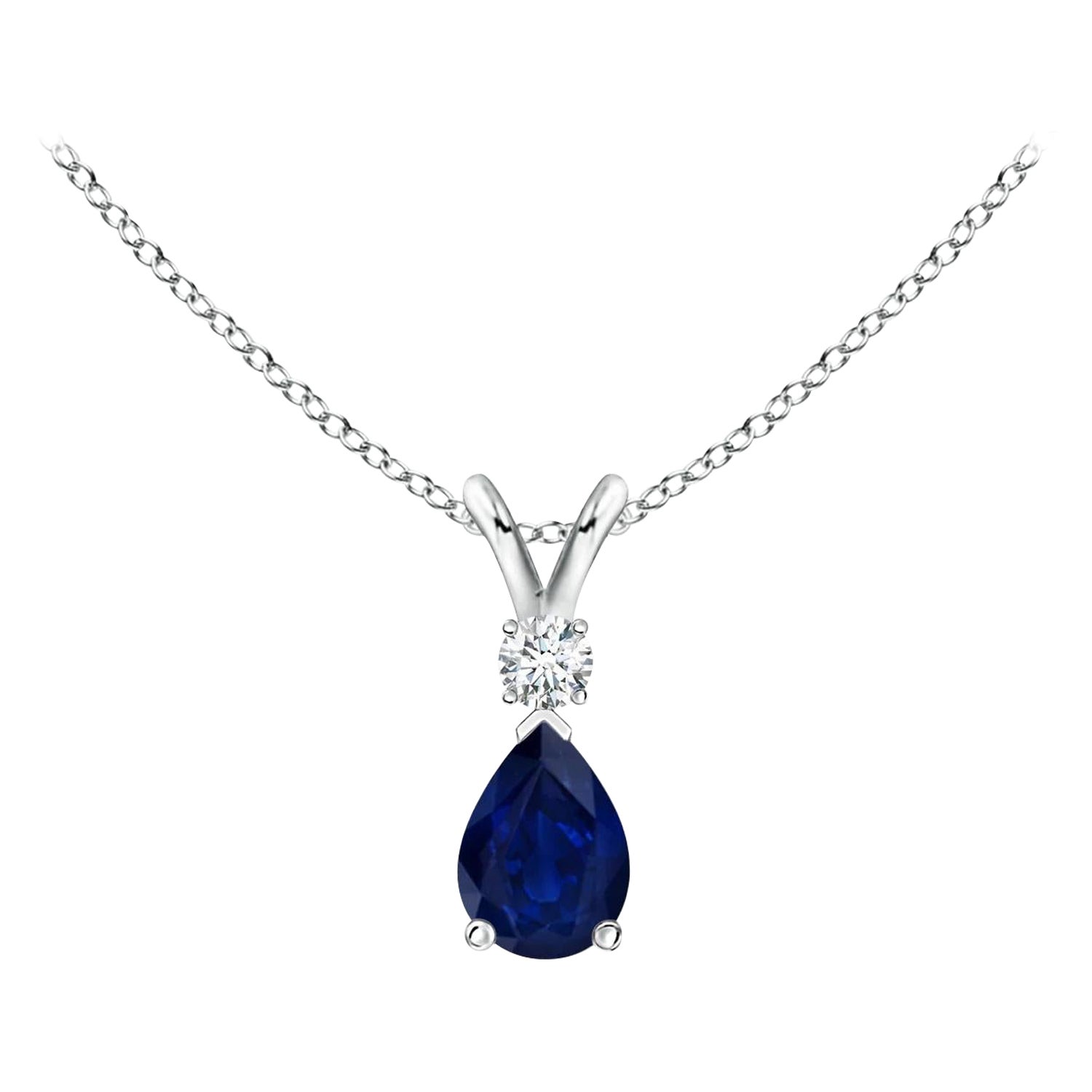ANGARA Natural 0.40ct Blue Sapphire Teardrop Pendant with Diamond in Platinum