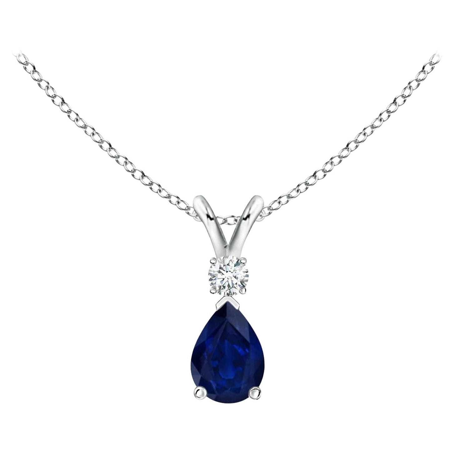 ANGARA Natural 0.40ct Blue Sapphire Teardrop Pendant with Diamond in Platinum
