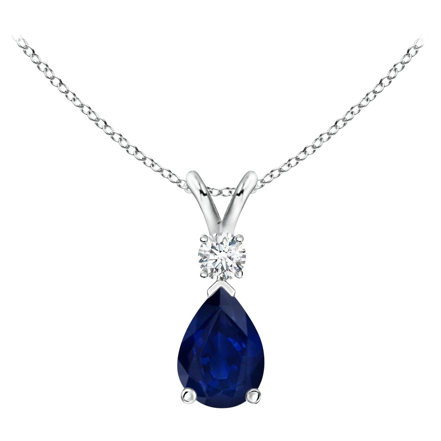 ANGARA Natural 0.75ct Blue Sapphire Teardrop Pendant with Diamond in Platinum For Sale