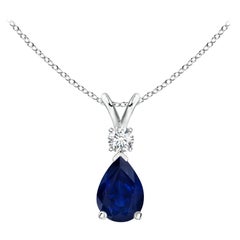 ANGARA Pendentif goutte d'eau en platine avec saphir bleu naturel de 0,75 carat et diamants