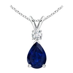 ANGARA Ciondolo a goccia con zaffiro blu naturale da 0.75 ct e diamante in platino
