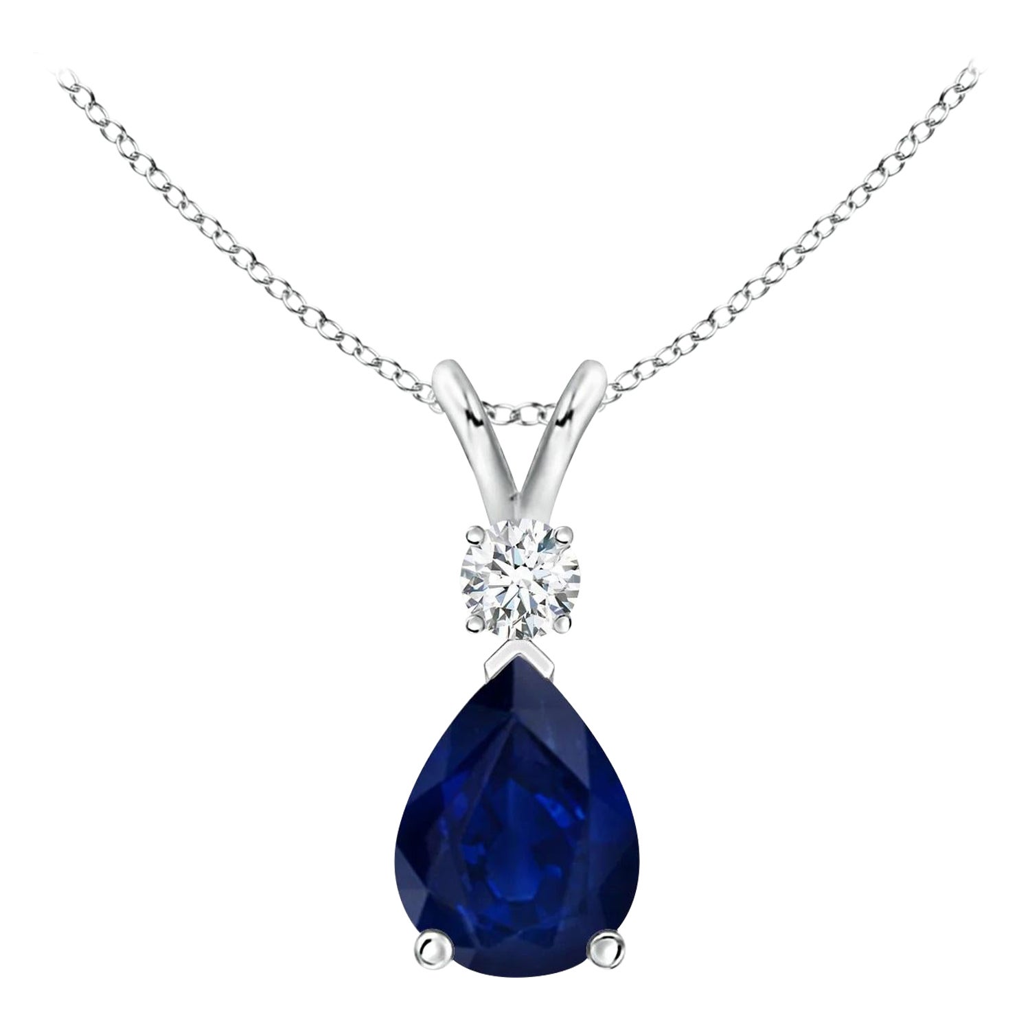 ANGARA Natural 1.15ct Blue Sapphire Teardrop Pendant with Diamond in Platinum For Sale