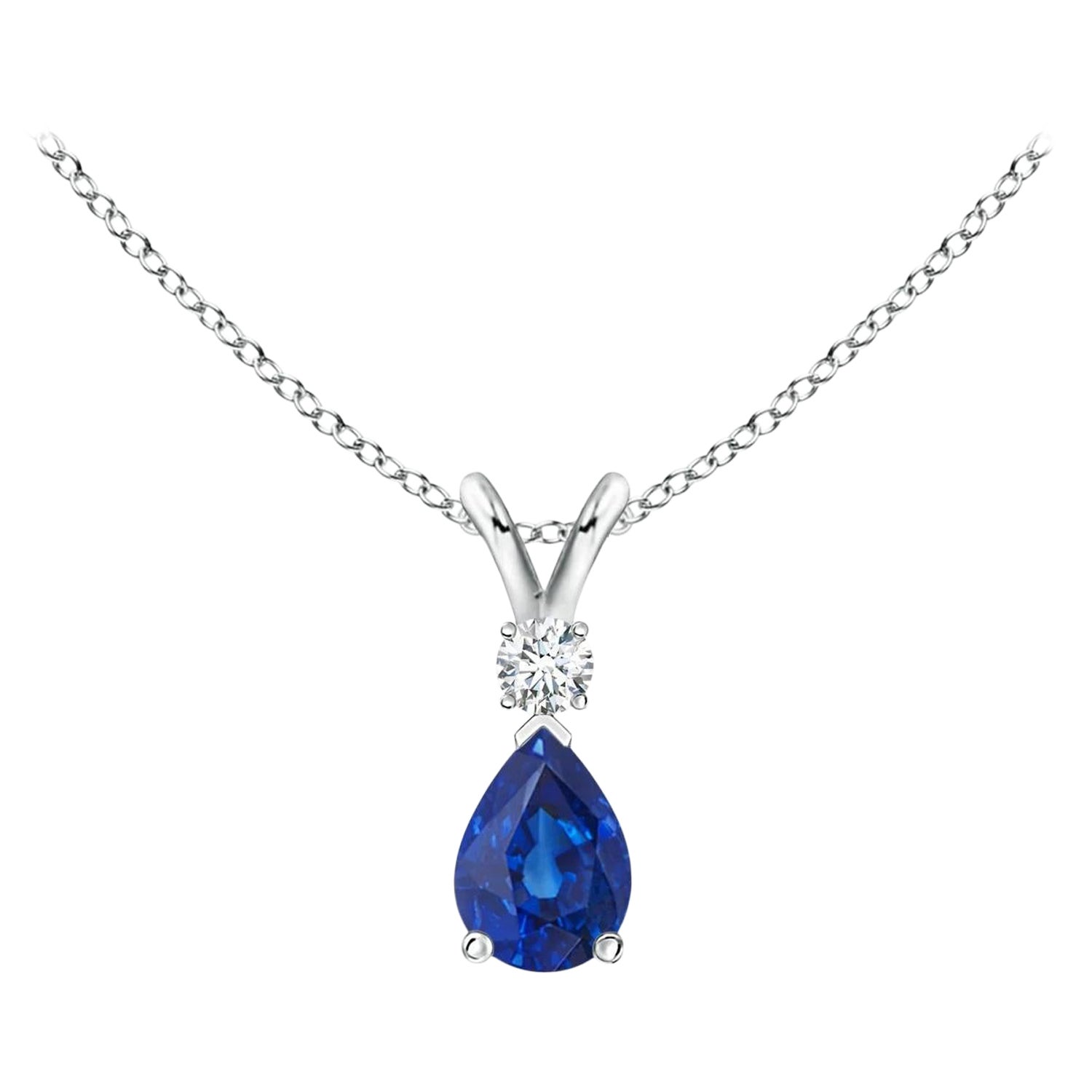 ANGARA Natural 0.40ct Blue Sapphire Teardrop Pendant with Diamond in Platinum For Sale
