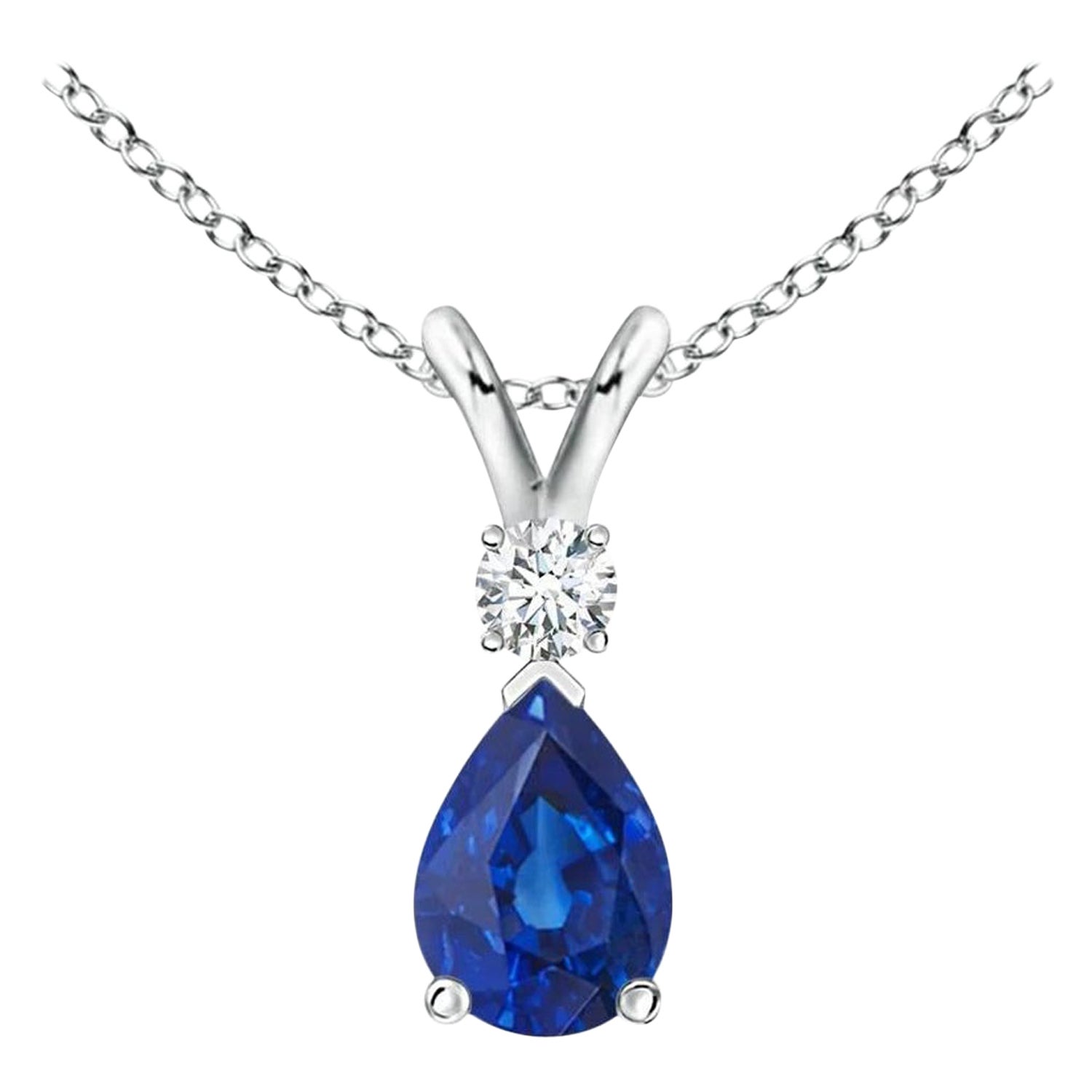 ANGARA Natural 0.40ct Blue Sapphire Teardrop Pendant with Diamond in Platinum For Sale