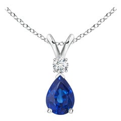 ANGARA Natural 0.40ct Blue Sapphire Teardrop Pendant with Diamond in Platinum