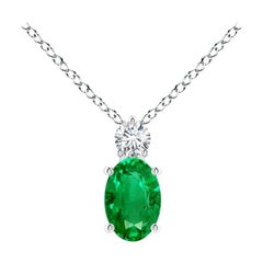 Colgante Solitario de Esmeralda Natural con Diamante en Platino Tamaño-6x4mm