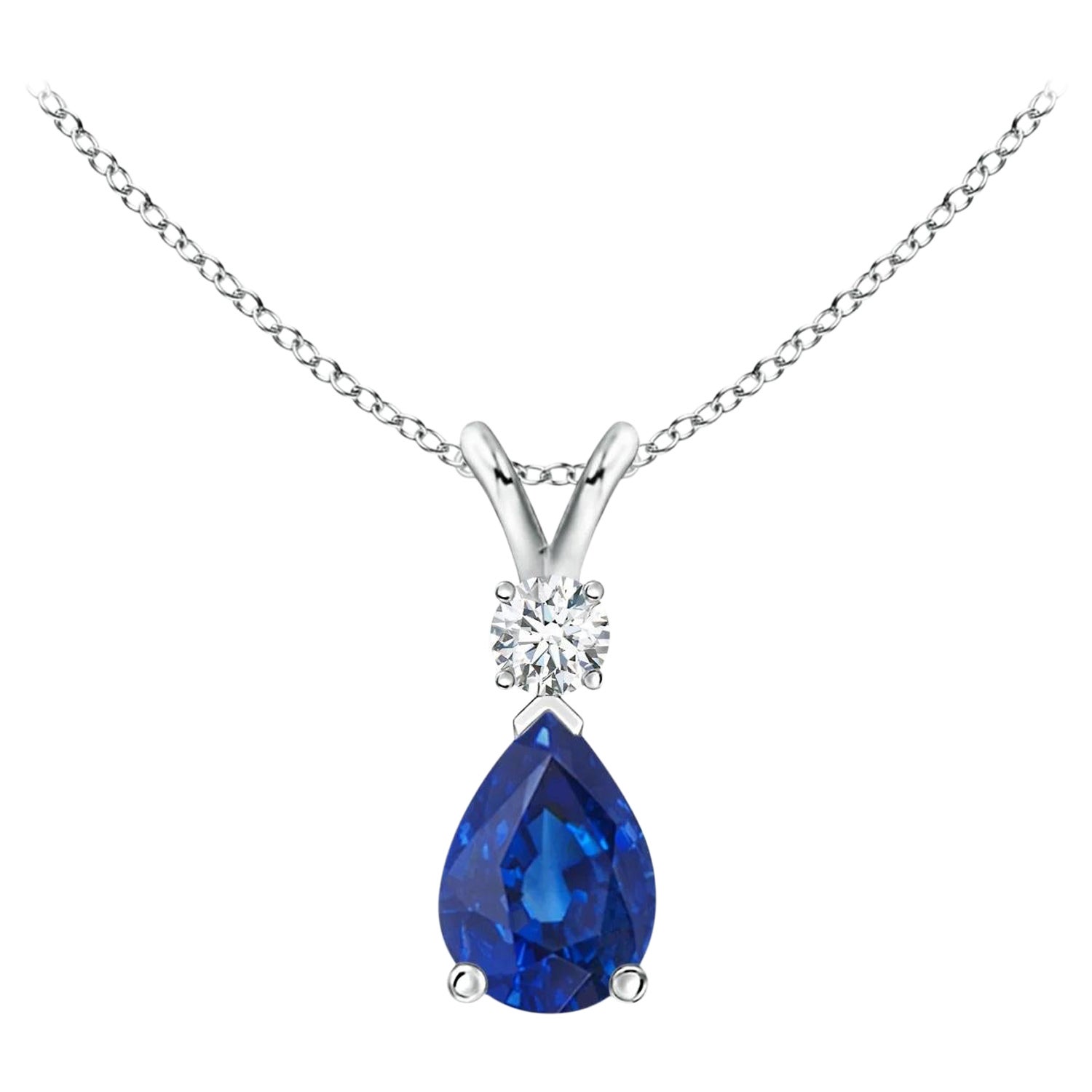 ANGARA Natural 0.75ct Blue Sapphire Teardrop Pendant with Diamond in Platinum