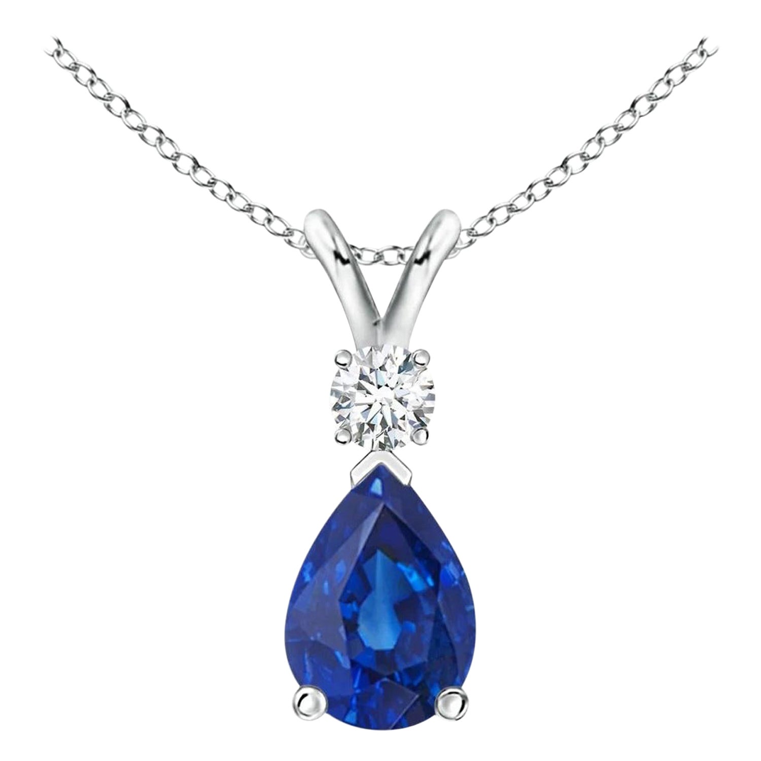 ANGARA Natural 0.75ct Blue Sapphire Teardrop Pendant with Diamond in Platinum