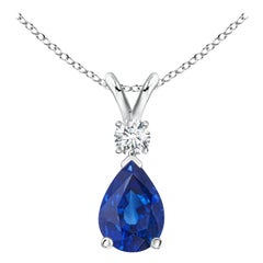 ANGARA Natural 0.75ct Blue Sapphire Teardrop Pendant with Diamond in Platinum