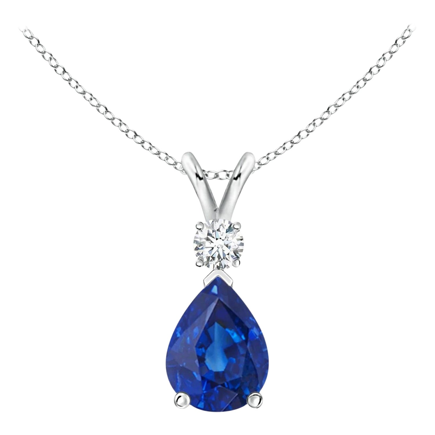 ANGARA Natural 1.15ct Blue Sapphire Teardrop Pendant with Diamond in Platinum For Sale